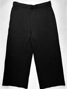 St John Pants Santana Knit Women 14 Wide Crop Caviar Black Wool Blend PullOn EUC
